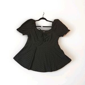 Y2K Style SHEIN Black Puff Sleeve Blouse Babydoll Cottagecore Cinched Waist OXL